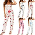 thumbnail image 1 of Bxsruta Womens Sleeveless Jumpsuit Heart Print Spaghetti Strap Romper Casual Loungewear, 1 of 6