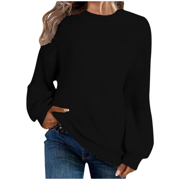 Bxsruta Womens Sweaters, Women Fashion Pullover Solid Round Neck Sweater Long Sleeve Blouse