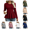 thumbnail image 1 of Bxsruta Womens Tops Long Sleeve Crew Neck Shirts Ribbed Knit Peplum Blouses Casual Fitted, 1 of 7