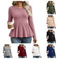 thumbnail image 1 of Bxsruta Womens Tops Long Sleeve Crew Neck Shirts Ribbed Knit Peplum Blouses Casual Fitted, 1 of 7