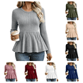 thumbnail image 1 of Bxsruta Womens Tops Long Sleeve Crew Neck Shirts Ribbed Knit Peplum Blouses Casual Fitted, 1 of 7