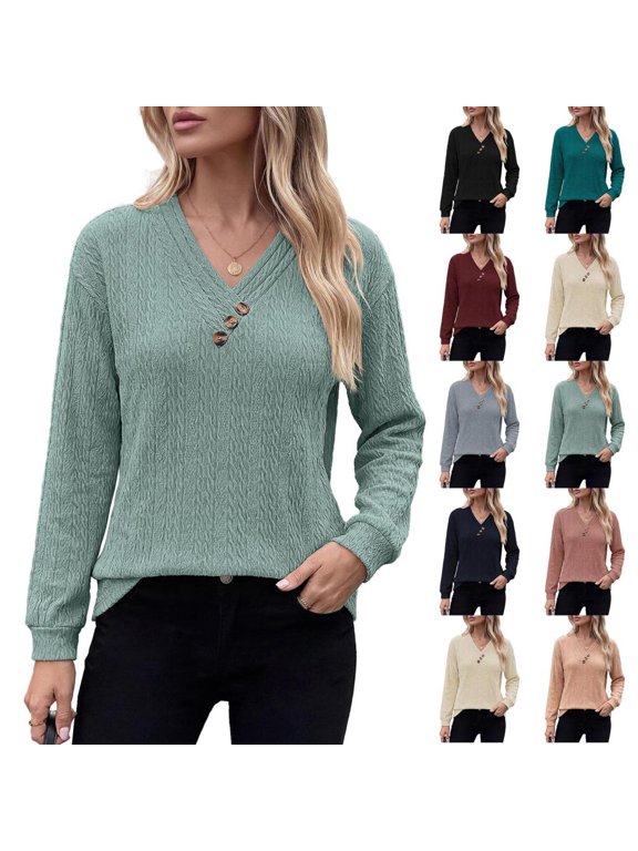 Womens V-Neck Long Sleeve Activewear Pullover Tunic Top for Workout Yoga Lounge 1-Piece