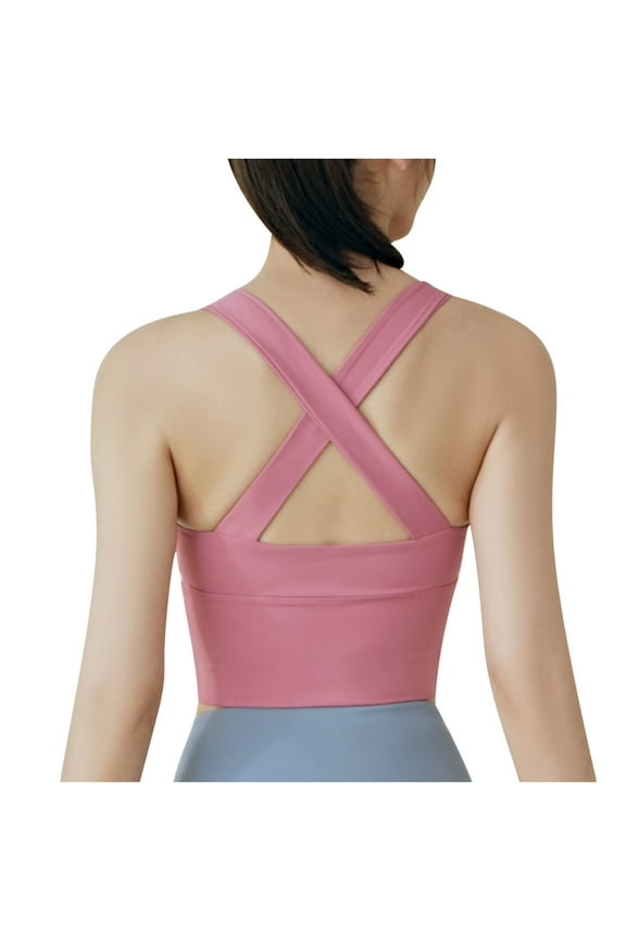 Zip Front Post-Surgery Bra Women's Wireless Sports Bras Padded Strappy Medium Support Yoga Exercise Athletic Bras Pink S