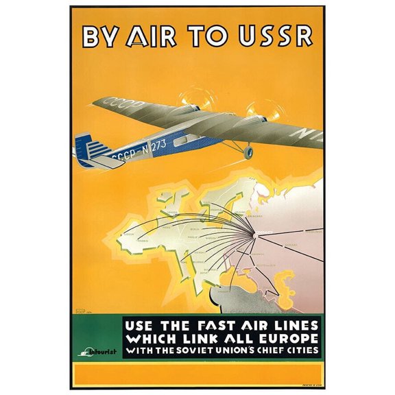 By Air to USSR - 1938 - Vintage Airline Travel Poster (8x12Inches-US/CANOnly)