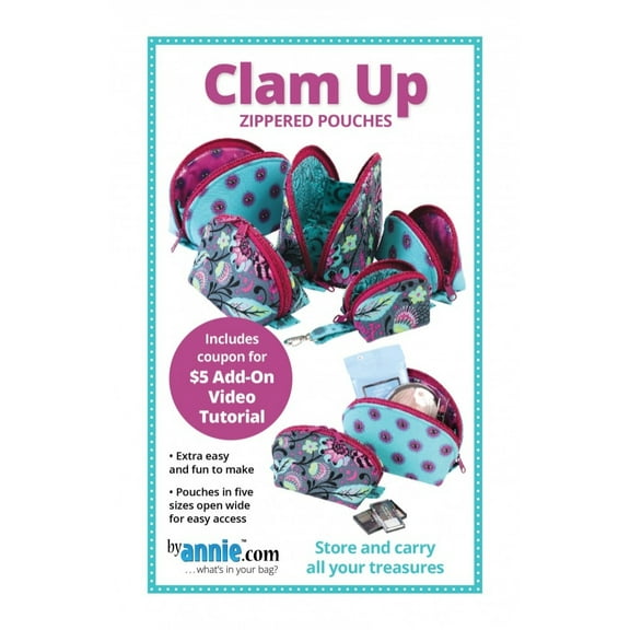 By Annie Sewing Pattern Clam Up Zippered Pouches Bags