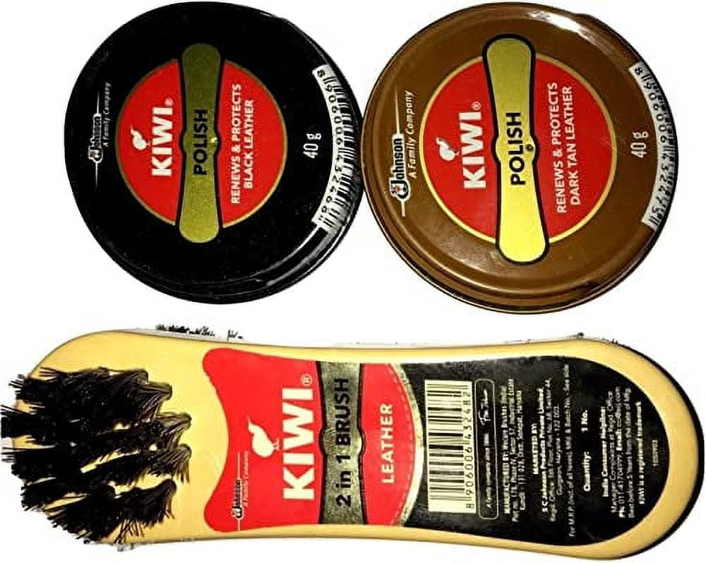 By Be The Bestest Kiwi Shoe Polish Paste with Kiwi Leather Shine Brush (Both (1 Each), Black and Dark tan)