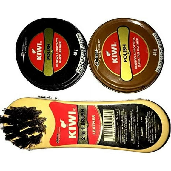 By Be The Bestest Kiwi Shoe Polish Paste with Kiwi Leather Shine Brush (Both (1 Each), Black and Dark tan)