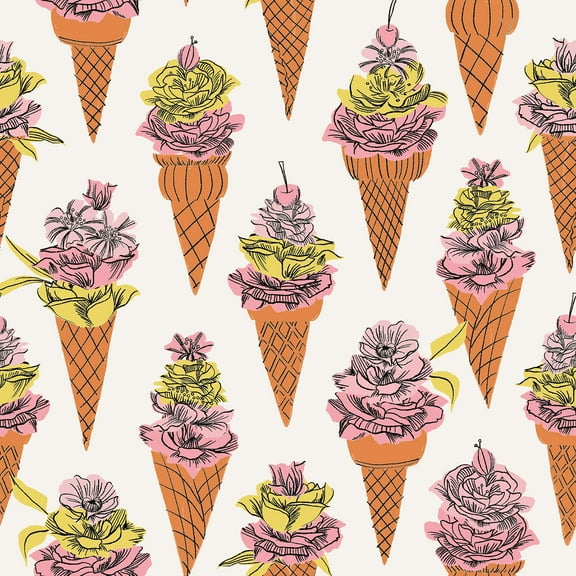 By Dylan M Floral Ice Cream Orange Peel & Stick Wallpaper