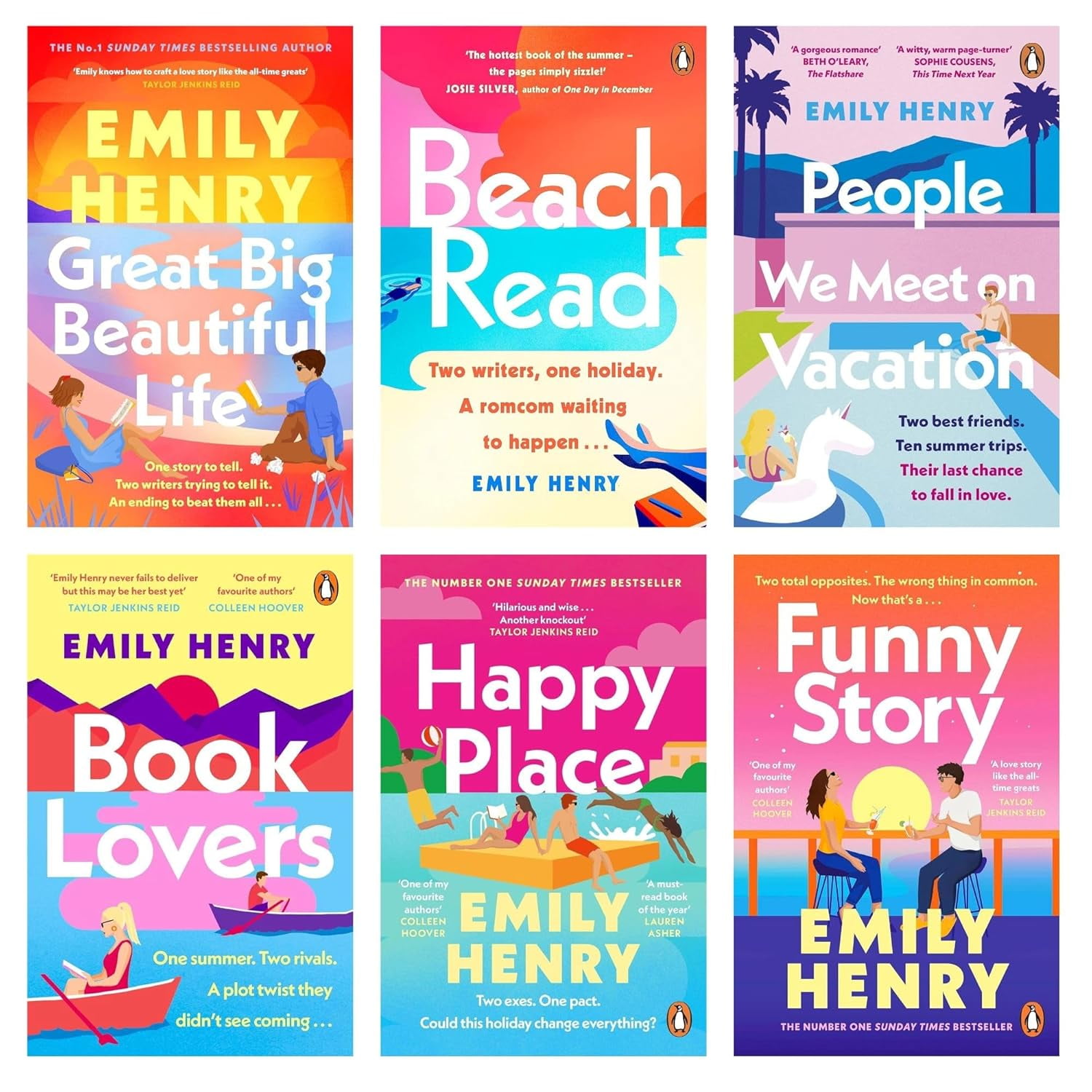 "By Emily Henry 6 Books Collection Set: (Book Lovers, Beach Read, People we Meet on Vacation, Happy Place & Funny Story,Great Big Life"