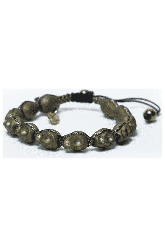Filippo Cranio Macrame Knot Matte Brass Skull Bead Adjustable Bracelet for Men