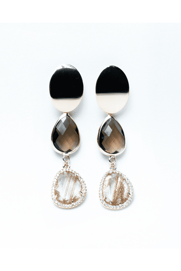 Gioconda Uttelle Gold-Plated Oval Post Brown Aventurine Dangle Earrings for Women