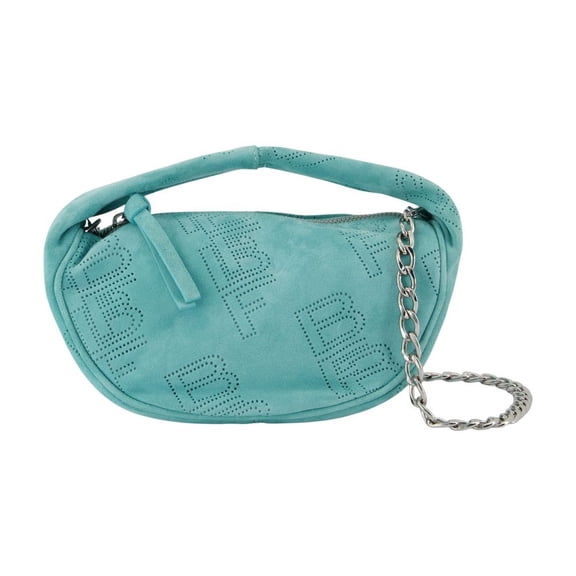 By Far Women's Sky Blue Leather Mini Curved Rectangular Bag Blue