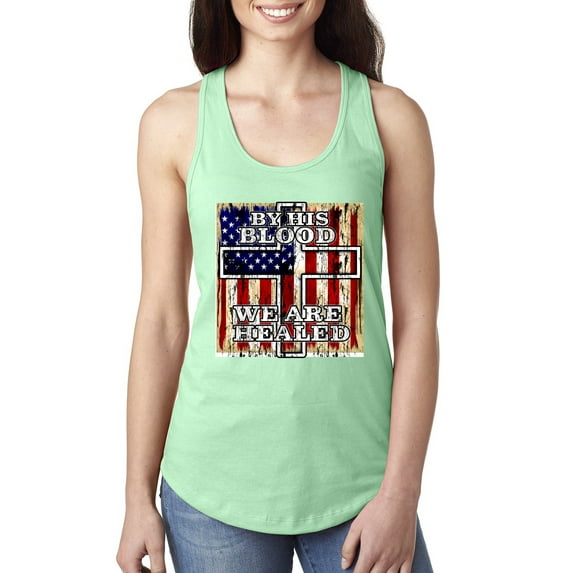 By His Blood We Are Healed Inspirational/Christian Ladies Racerback Tank Top, Mint, Small