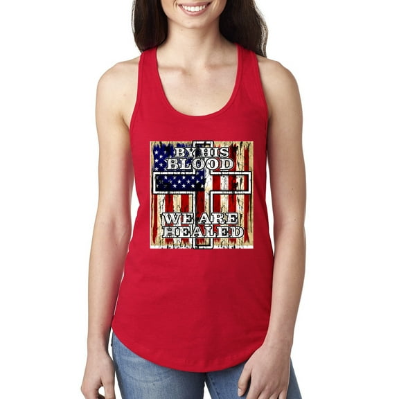 By His Blood We Are Healed Inspirational/Christian Ladies Racerback Tank Top, Red, X-Large