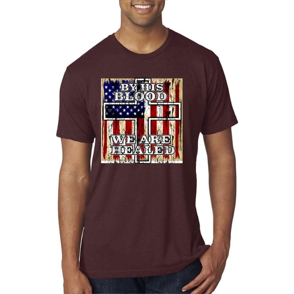 By His Blood We Are Healed Inspirational/Christian Mens Premium Tri Blend T-Shirt, Cardinal, X-Large