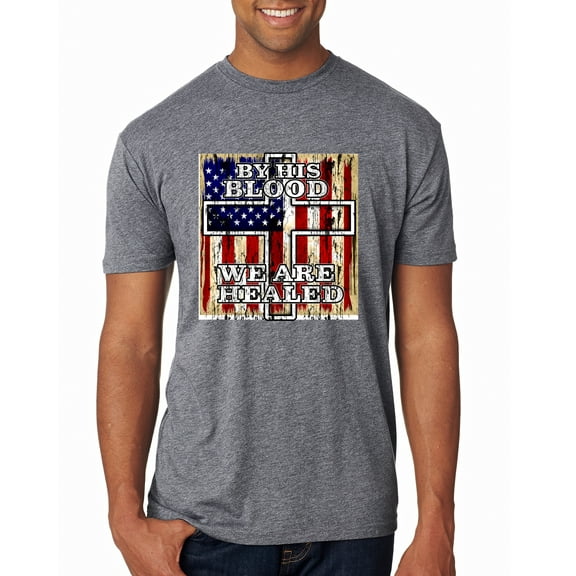 By His Blood We Are Healed Inspirational/Christian Mens Premium Tri Blend T-Shirt, Premium Heather, Small