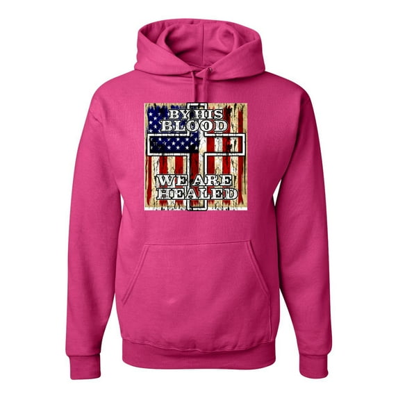 By His Blood We Are Healed Inspirational/Christian Unisex Graphic Hoodie Sweatshirt, Fuschia, XX-Large