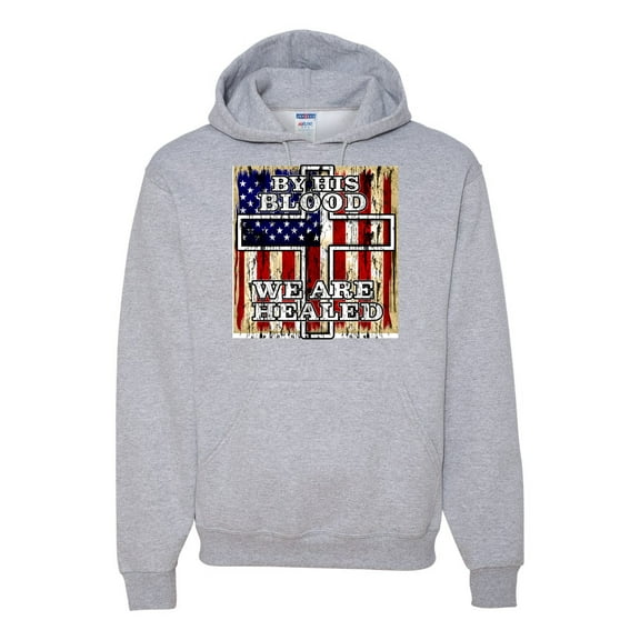 By His Blood We Are Healed Inspirational/Christian Unisex Graphic Hoodie Sweatshirt, Heather Grey, Large