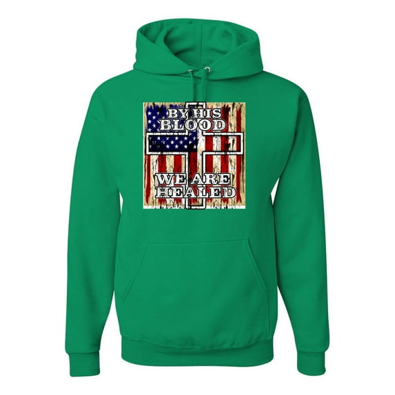 By His Blood We Are Healed Inspirational/Christian Unisex Graphic Hoodie Sweatshirt, Kelly, Medium