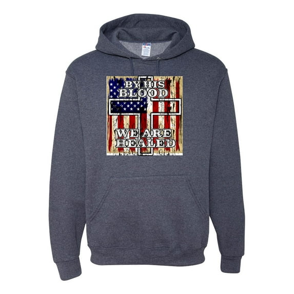 By His Blood We Are Healed Inspirational/Christian Unisex Graphic Hoodie Sweatshirt, Vintage Heather Navy, 3X-Large