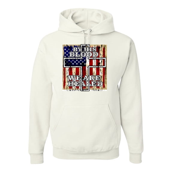 By His Blood We Are Healed Inspirational/Christian Unisex Graphic Hoodie Sweatshirt, White, X-Large