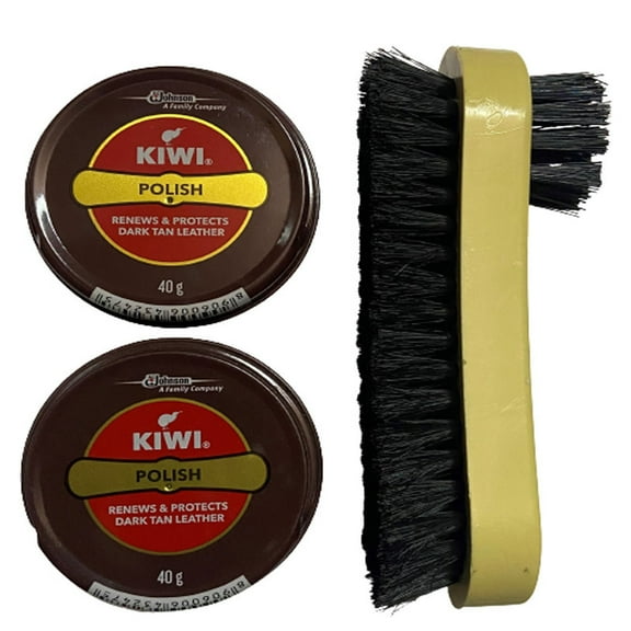 By King Of Wonder Kiwi Shoe Polish Paste (2, Dark Tan)with Kiwi Leather Shine Brush