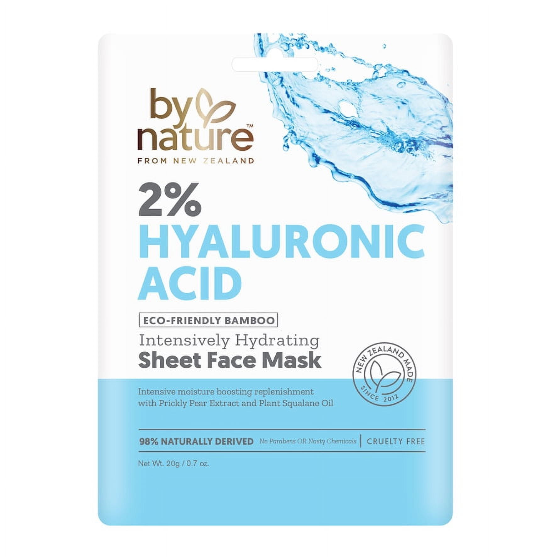 By Nature Skincare from New Zealand 2% Hyaluronic Acid Sheet Face Mask to Intensively Hydrate Skin