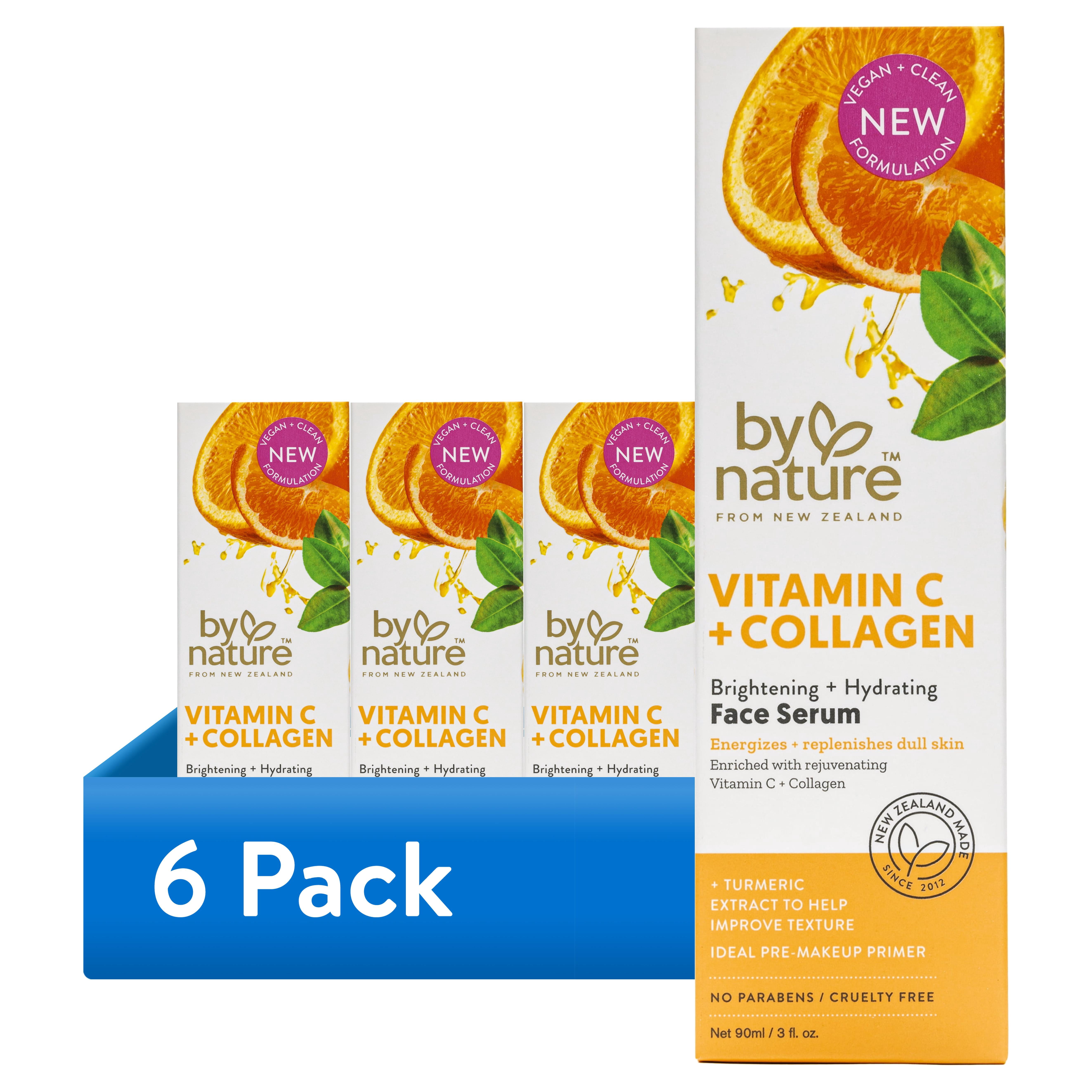(6 pack) By Nature Skincare from New Zealand Vitamin C and Collagen Face Serum to Brighten and Hydrate All Skin Types