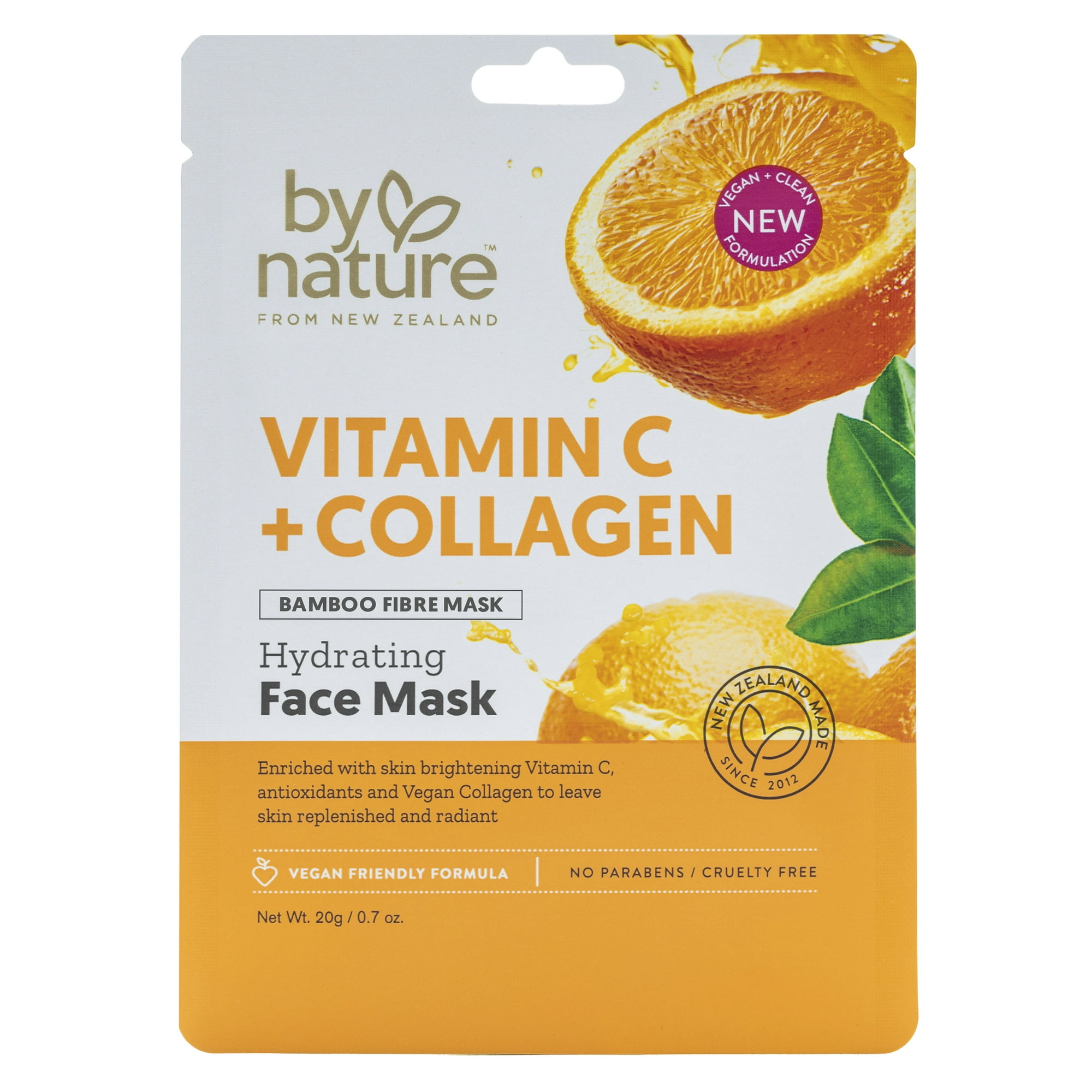 By Nature Skincare from New Zealand Vitamin C and Collagen Sheet Face Mask to Brighten and Hydrate Dull Skin