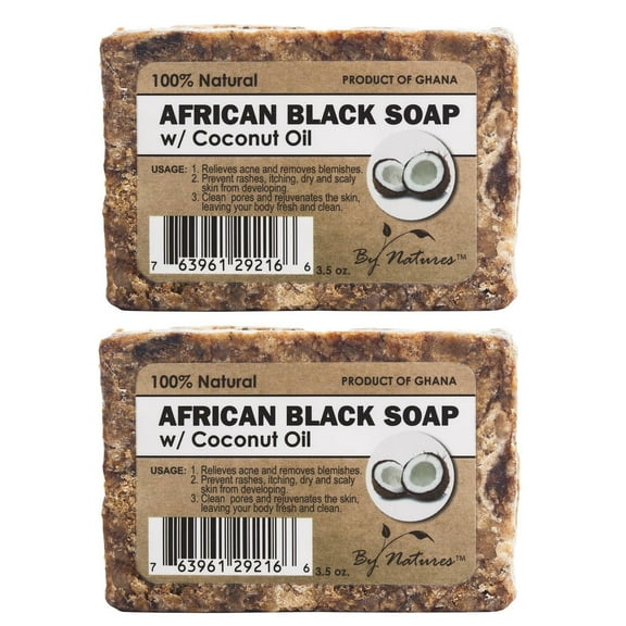 By Natures 100% Natural African Black Soap With Coconut Oil 3.5 Oz (Pack of 2)