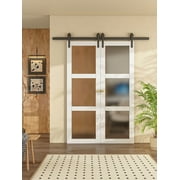42 X 84 Double 3 Lite Tempered Frosted Glass French Interior Door Wide Opening By-Pass Sliding Barn Door With Hardware Kit