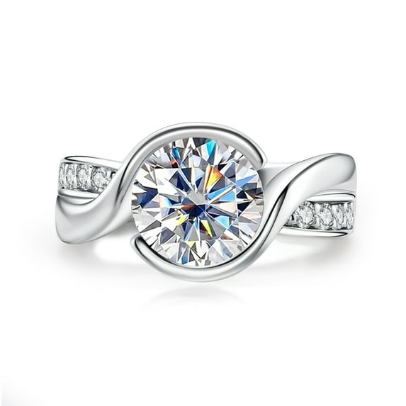 By Pass Wedding Ring, Women Accents Engagement Ring, Pave Set Anniversary Ring, 2.2 Ct Simulated Round Cut Diamond, 925 Sterling Silver