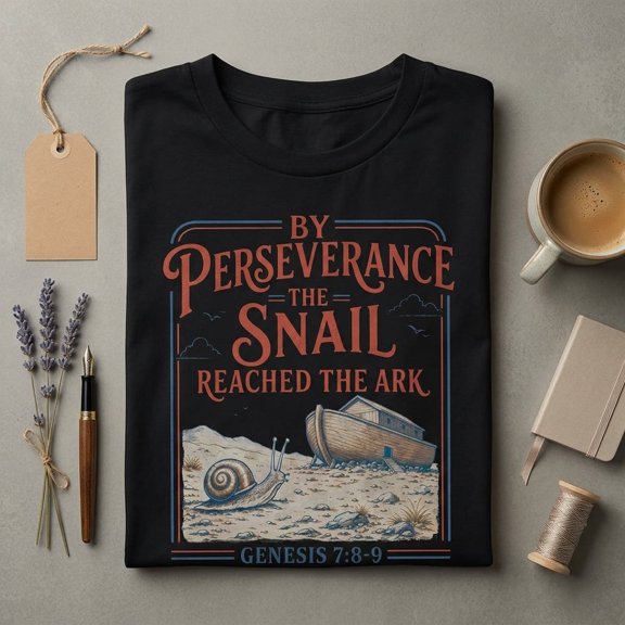 By Perseverance The Snail Reached The Ark Shirt | Vintage Christian T-Shirt | Noah's Ark Genesis 7:8-9 Tee | Faith Motivational Gift