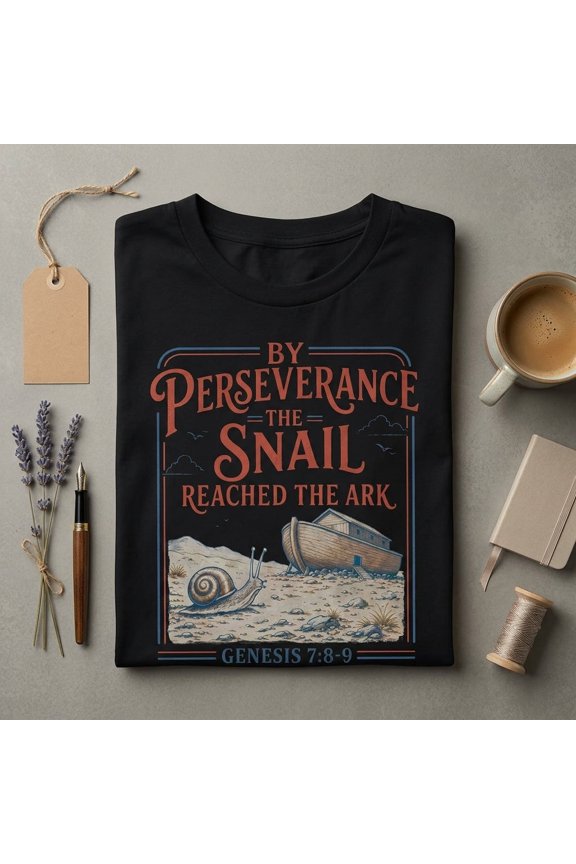 By Perseverance The Snail Reached The Ark Shirt | Vintage Christian T-Shirt | Noah's Ark Genesis 7:8-9 Tee | Faith Motivational Gift