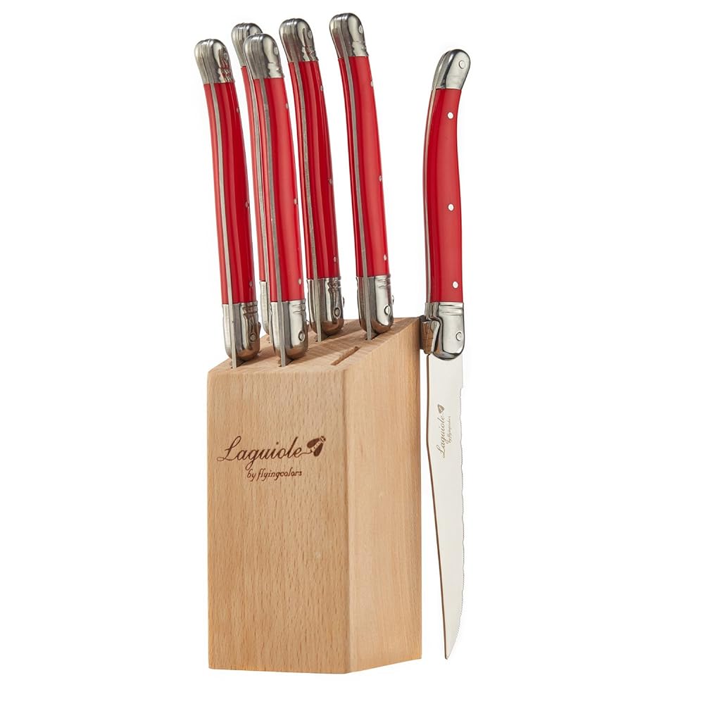 By Steak Knife Set, Micro Serrated Blade, Stainless Steel, Wood Block