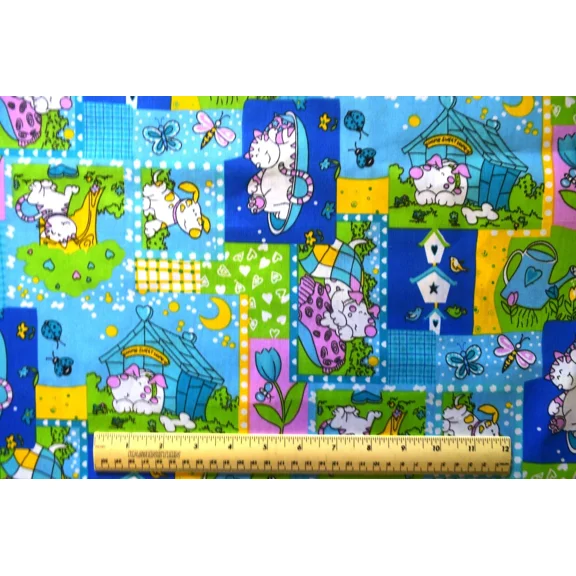 By The 1/4 Yard Poly Cotton Fabric Blue Dreamy Cats And Dogs 60" Wide