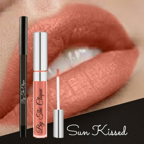 By The Clique "Sun Kissed" Premium Matte Lip Kit | Peachy Nude | Lipstick and Lip Liner Set | Gluten Free and Vegan