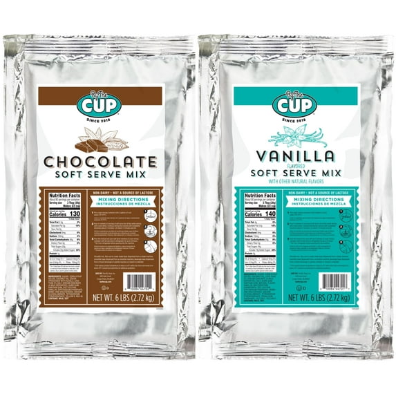 By The Cup Non-Dairy Soft Serve Mix Variety, Gluten Free, 1 of each Flavor: 6 lb Bag: Chocolate and Vanilla