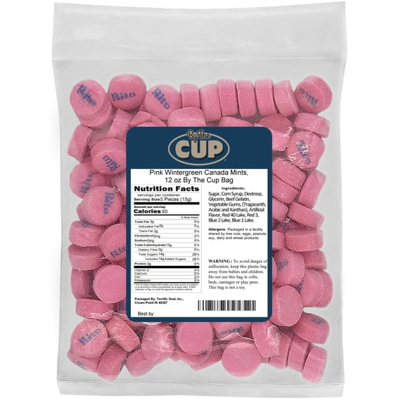 By The Cup Pink Wintergreen Mints 12 oz Bulk Bag