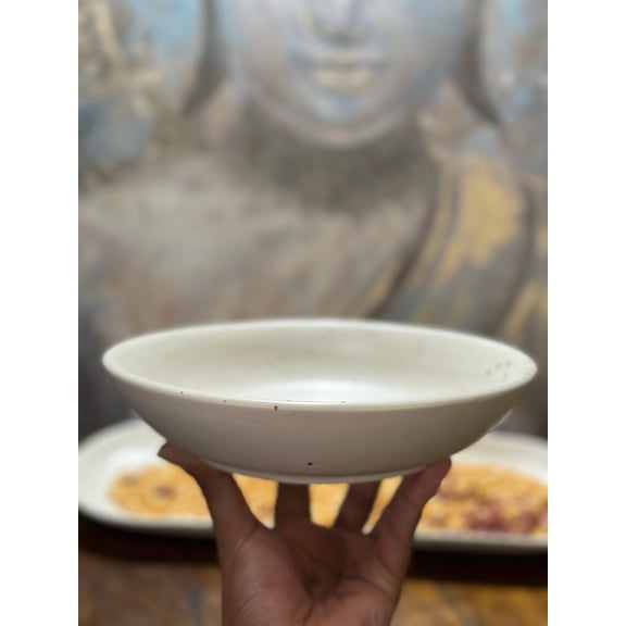 By The Earth Living | Shallow Bowl | Cream White Speckled (Ribbed) | Diameter 9.5" | Volume 45 oz