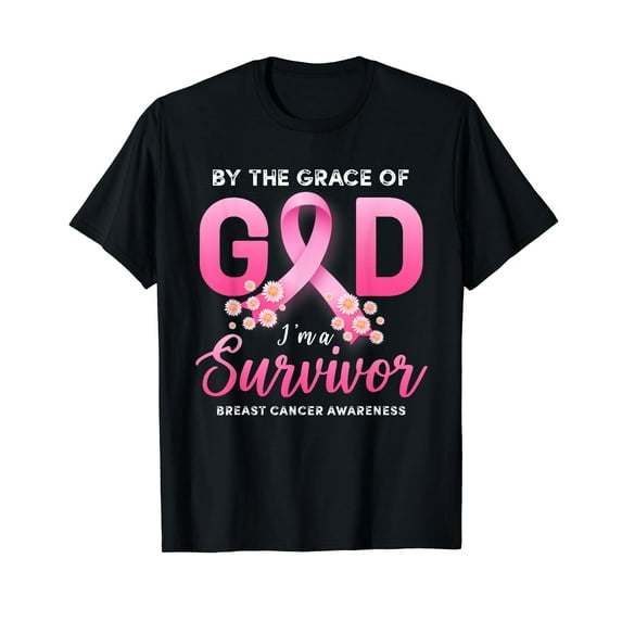 By The Grace God Im A Survivor Breast Cancer Survivor Black T-Shirt