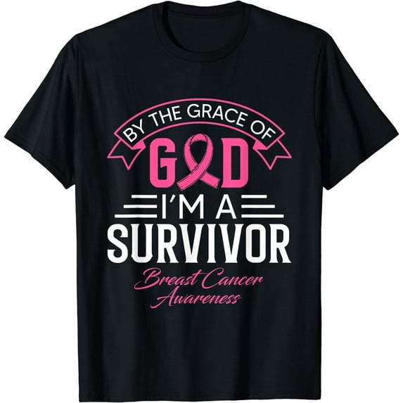 By The Grace God Pink Ribbon Support Beast Cancer Survivor T-Shirt