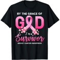 thumbnail image 1 of t-shirt By The Grace of God I'm A Survivor Breast Cancer Survivor T-Shirt mens，black，women，funny，men，journey，Crew Neck, Short Sleeve,printing, 1 of 4