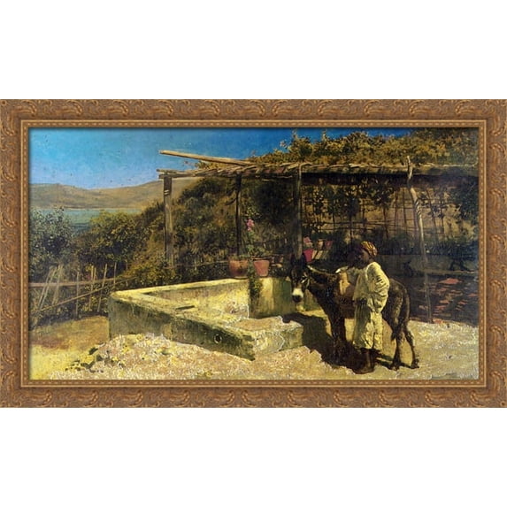 By The Well 40x26 Large Gold Ornate Wood Framed Canvas Art by Edwin Lord Weeks