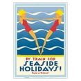 thumbnail image 1 of By Train for Seaside Holidays - Vintage Railroad Travel Poster by Gert Sellheim c.1936 - Master Art Print 10in x 14in, 1 of 4