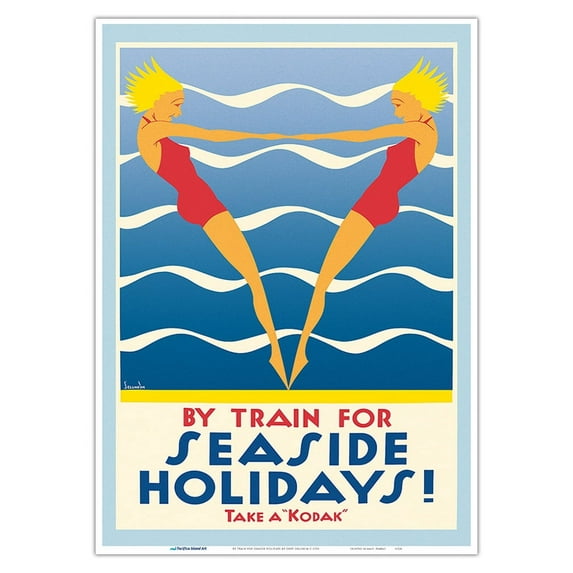 By Train for Seaside Holidays - Vintage Railroad Travel Poster by Gert Sellheim c.1936 - Master Art Print 10in x 14in