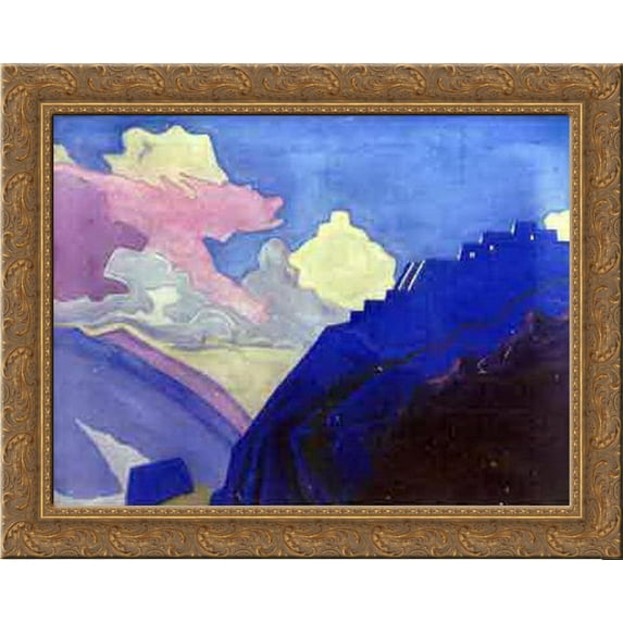 By the Brahmaputra 24x20 Gold Ornate Wood Framed Canvas Art by Nicholas Roerich