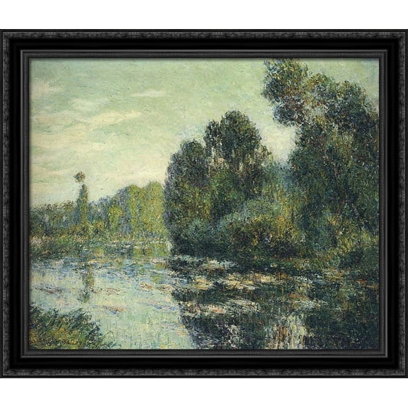 By the River Eure 34x28 Large Black Ornate Wood Framed Canvas Art by Gustave Loiseau