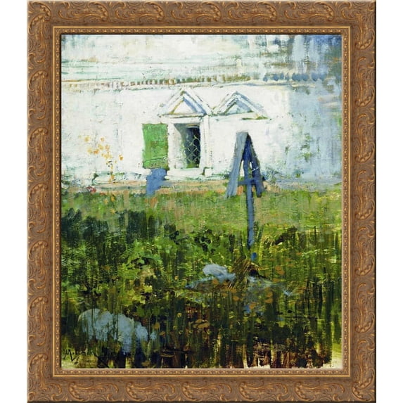 By the wall of church 24x20 Gold Ornate Wood Framed Canvas Art by Isaac Levitan