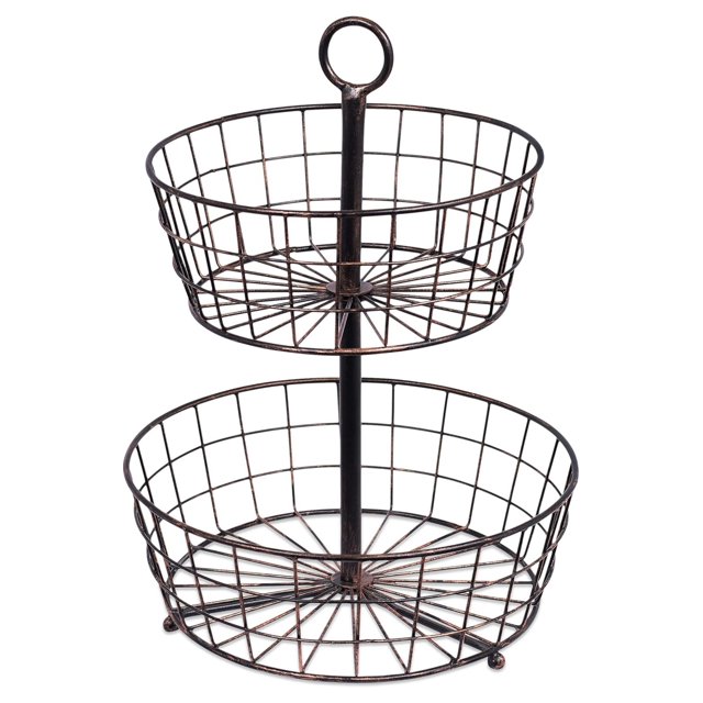 ByEUcuk 2 Tier Wire Fruit Basket Bowl - Round Metal Standing Storage ...